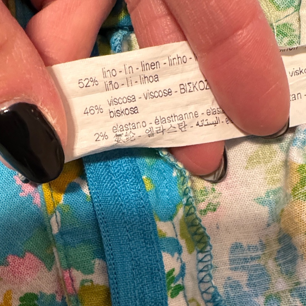 Zara Floral Straight Leg Pants - Blue, Yellow, Pink - Picture 3 of 8